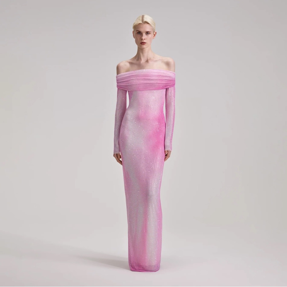 Self-Portrait Pink Contour Print Maxi Dress